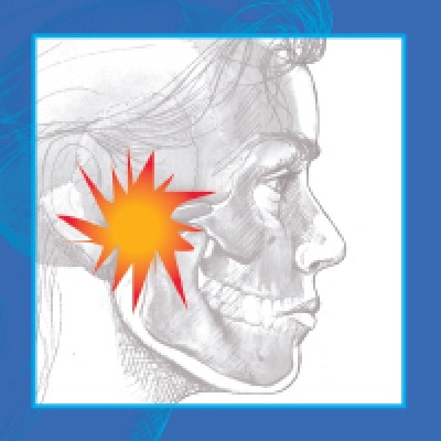 Facial drawing showing a pain point in the TMJ area